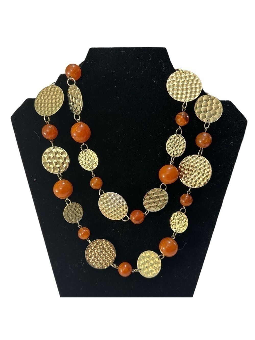RJ Graziano Orange Beaded and Gold Tone Medallion Necklace